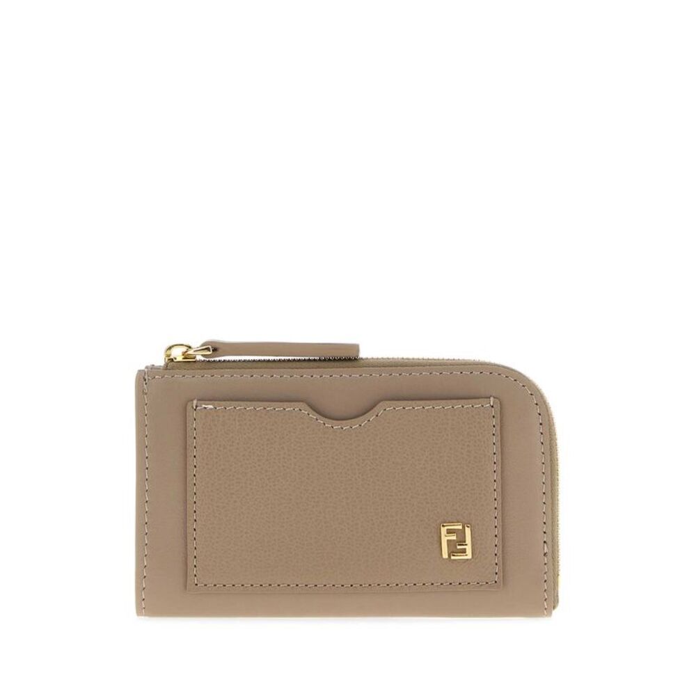 Fendi Women Dove Grey Leather Ff Card Holder